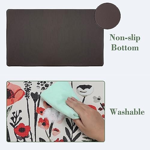 Colorful Flower Fern Kitchen Rugs Set