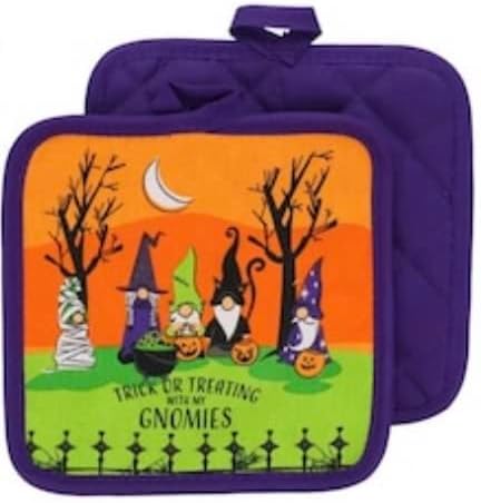 KRE5-Piece Halloween Kitchen Linen Set Pot Holders Oven Mitts Fall Towels HALLESTEEL