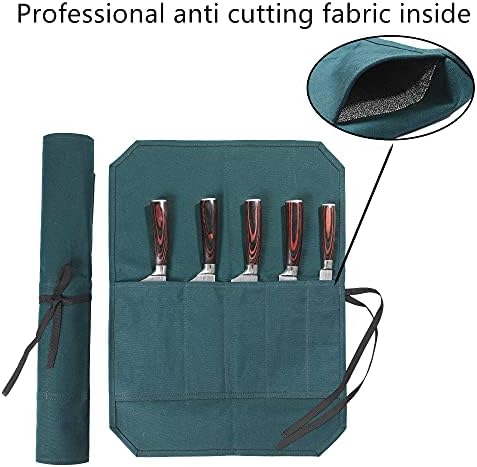 Chefs Knife Roll Bag Heavy-Duty Waxed Canvas with Cut-Resistant Lining