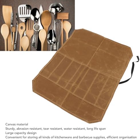 Lizealucky Chef Knife Roll Bag Portable 7 Slots Khaki