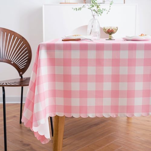 Elegant Pink Gingham Tablecloth for Cozy Kitchen Settings