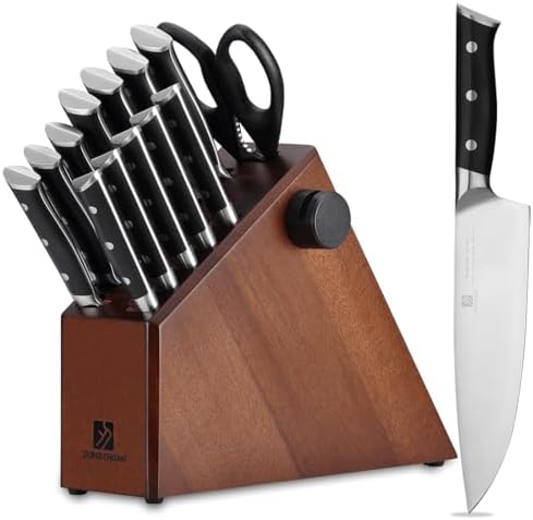 Zongchuan 15 Pcs Sharp Knife Set with Block and Sharpener