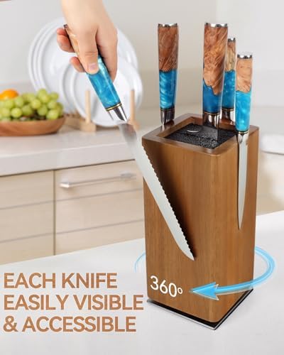 KUCHEASY Magnetic Knife Block 360 Rotating Wood Universal Knife Holder