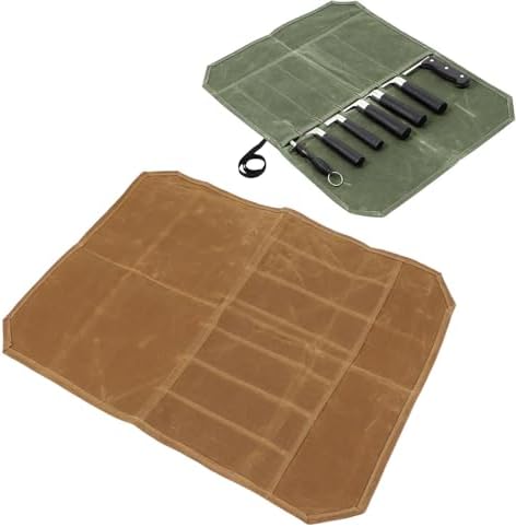 Lizealucky Chef Knife Roll Bag Portable 7 Slots Khaki