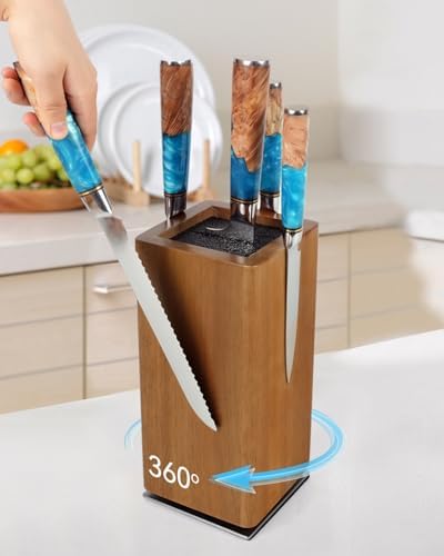 KUCHEASY Magnetic Knife Block 360 Rotating Wood Universal Knife Holder