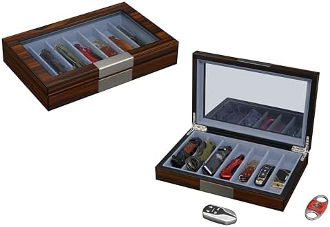 7-Compartment Walnut Wood Pocket Knife Holder