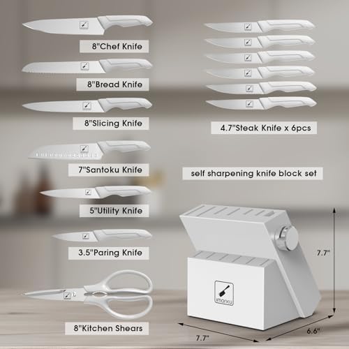 Premium 14-Piece Stainless Steel Knife Set With Block Sharpener Dishwasher Safe