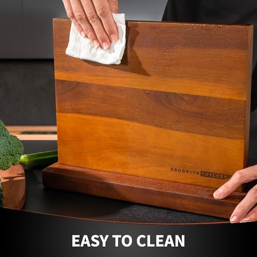 12-Piece Magnetic Acacia Wood Knife Block Durable Kitchen Gadget with 10 Knives