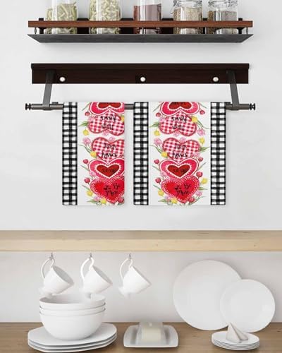 Valentines Day Waffle Kitchen Hand Towels Set of 3