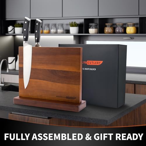 12-Piece Magnetic Acacia Wood Knife Block Durable Kitchen Gadget with 10 Knives