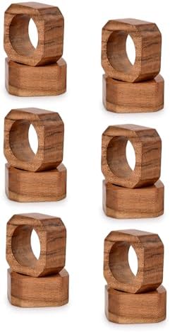 BHAVATU Acacia Wood Napkin Rings Set of 12 Brown