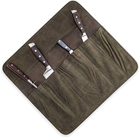 High-Quality Leather Knife Roll Bag for Chefs Olive-Green