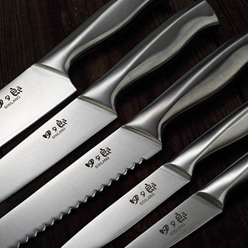 SIXILANG 8-Piece Knife Set with Oak Block and Sharpener