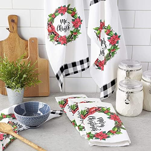 Winter Poinsettia Kitchen Towels Microfiber Absorbent Quick-Dry Eco-Friendly ZOE GARDEN