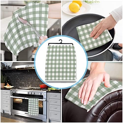 ZOE GARDEN Sage Green Kitchen Towels 18x28 Buffalo Plaid Check