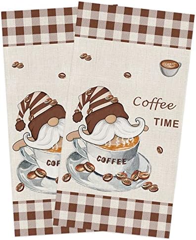 Professionally Designed ZOE GARDEN Coffee Gnomes Kitchen Towels Durable Washable
