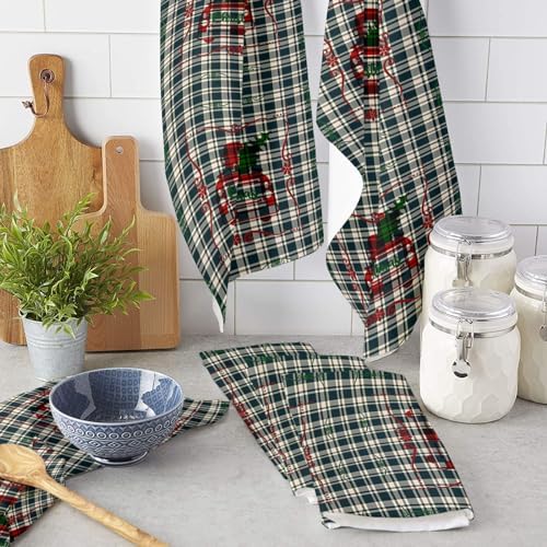 High-Quality Kitchen Towels Checked Pattern 4-Piece Set 18x28 Soft Durable