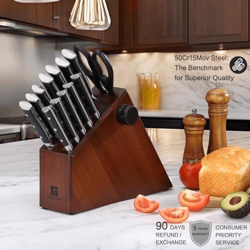 Zongchuan 15 Pcs Sharp Knife Set with Block and Sharpener