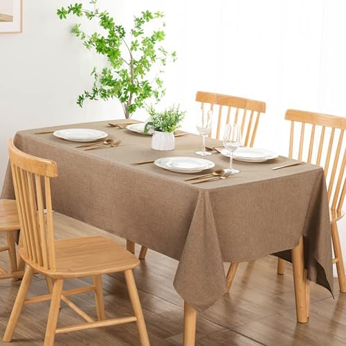 DWCN Rectangle Faux Linen Tablecloth - 60x84 Inch Khaki 1