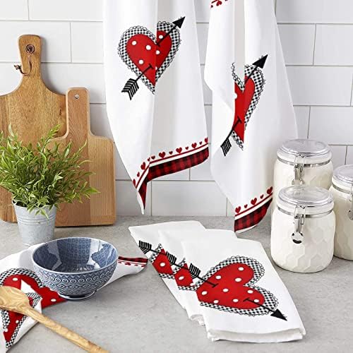 Homie Kitchen Towels Heart Design Red Microfiber 18x28 2-Pack
