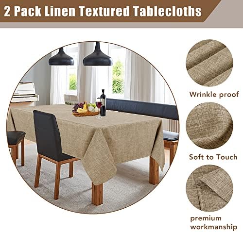 Fitable Faux Linen Table Clothes 60x84 Inch - 2 Pack Khaki Tablecloths