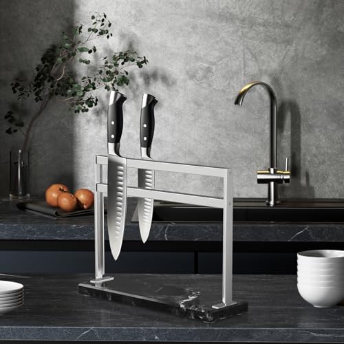 HomeSimplex Magnetic Knife Block - Black Marble Base