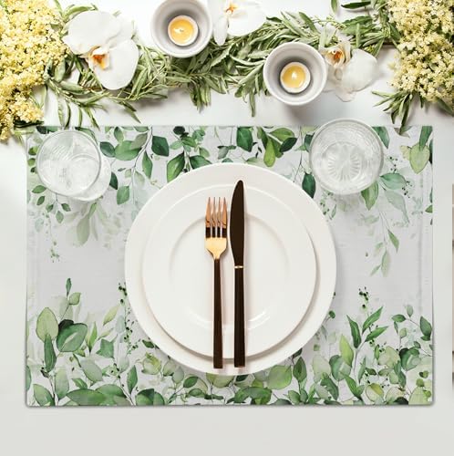 Sage Green Leaf Place Mats Set of 4 Eucalyptus Leaves Placemats 1218 Inch