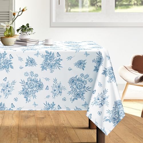 Rustic Blue Floral Tablecloth