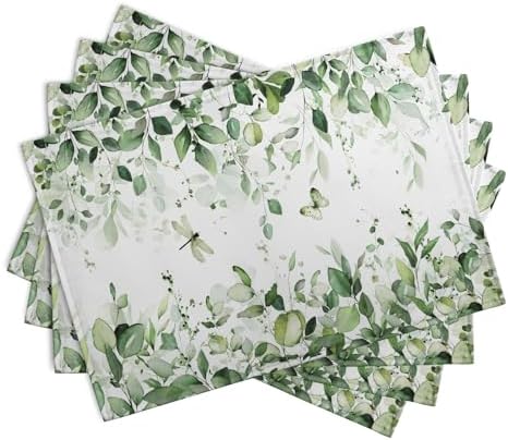 Sage Green Leaf Place Mats Set of 4 Eucalyptus Leaves Placemats 1218 Inch