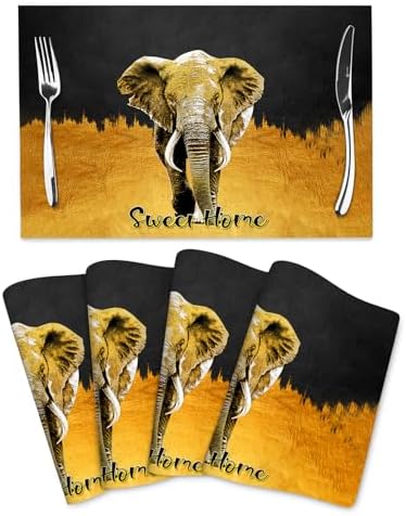 Elephant Placemats Set of 4 Black Gold Table Mats
