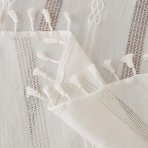 Gernaice Rustic Stripe Embroidered Oval Tablecloth 53x70 Inch