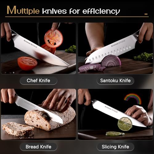 Premium German Steel Knife Set with Dual Sharpener Aesthetic Handle Design