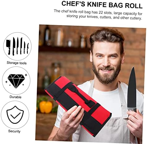 1pc Roll 22 Knife Bag Chef Tool Organizer Red Oxford Cloth