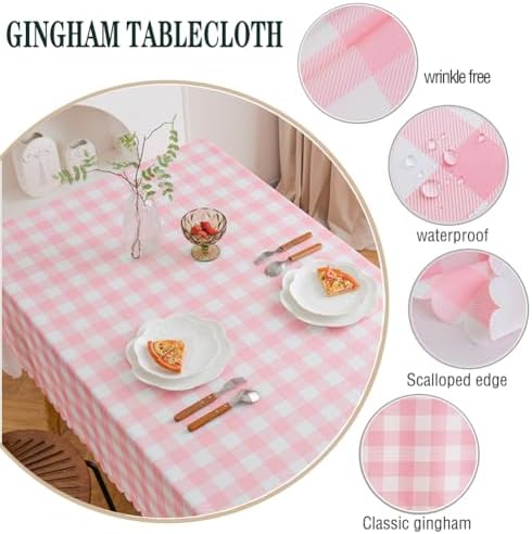 Elegant Pink Gingham Tablecloth for Cozy Kitchen Settings