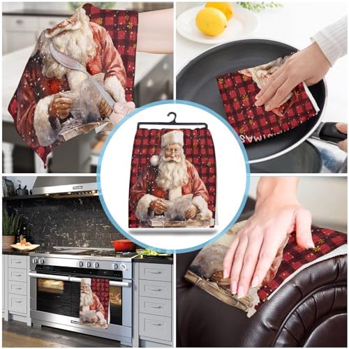 Plaid Santa Claus Kitchen Towels 2-PC Set 18x28