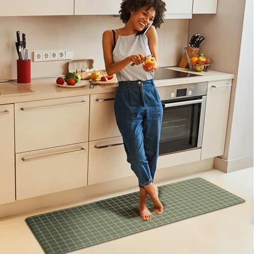 FRESHMINT 2-Piece Kitchen Mat Set Anti-Fatigue Plaid Windowpane Kitchen Mat