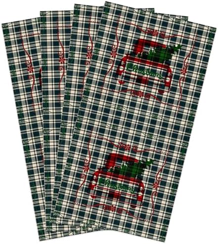 High-Quality Kitchen Towels Checked Pattern 4-Piece Set 18x28 Soft Durable