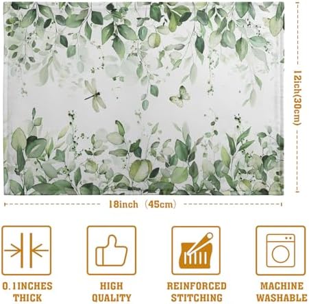 Sage Green Leaf Place Mats Set of 4 Eucalyptus Leaves Placemats 1218 Inch