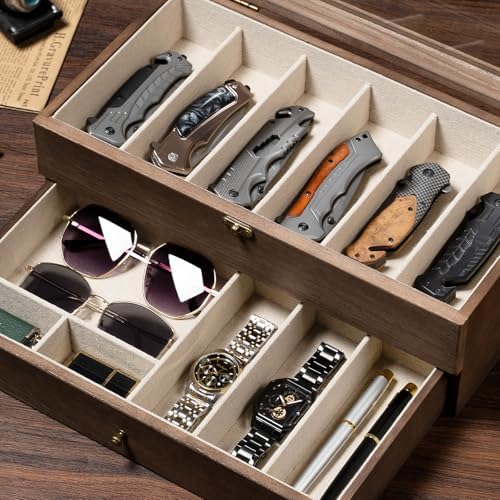 Beautiful Wooden Knife Display Case with 9 Knives