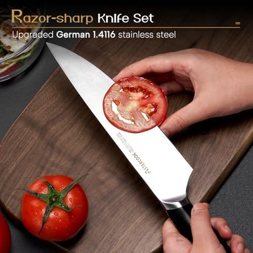 Premium German Steel Knife Set with Dual Sharpener Aesthetic Handle Design