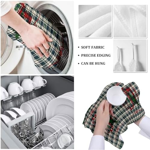 High-Quality Kitchen Towels Checked Pattern 4-Piece Set 18x28 Soft Durable