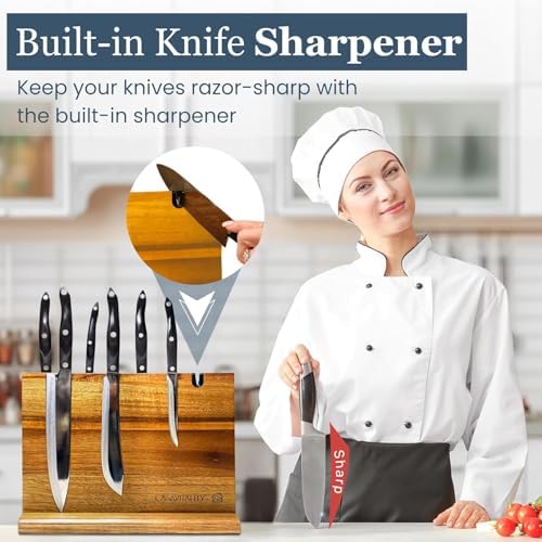 CasaVitality Acacia Magnetic Knife Block