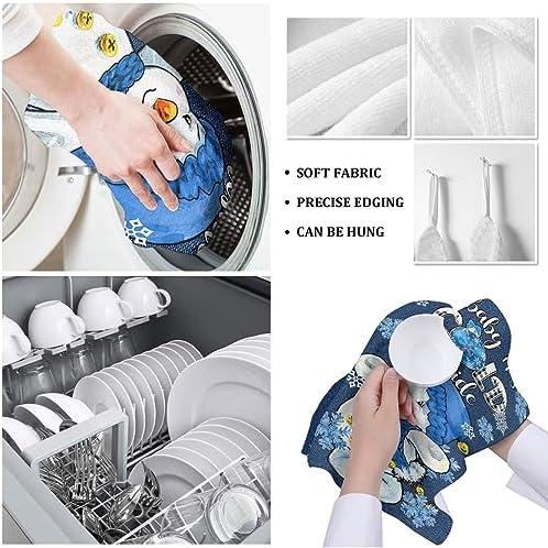 ZOE GARDEN Christmas Blue Microfiber Kitchen Towels Snowman Plaid Quick Dry Machine Washable
