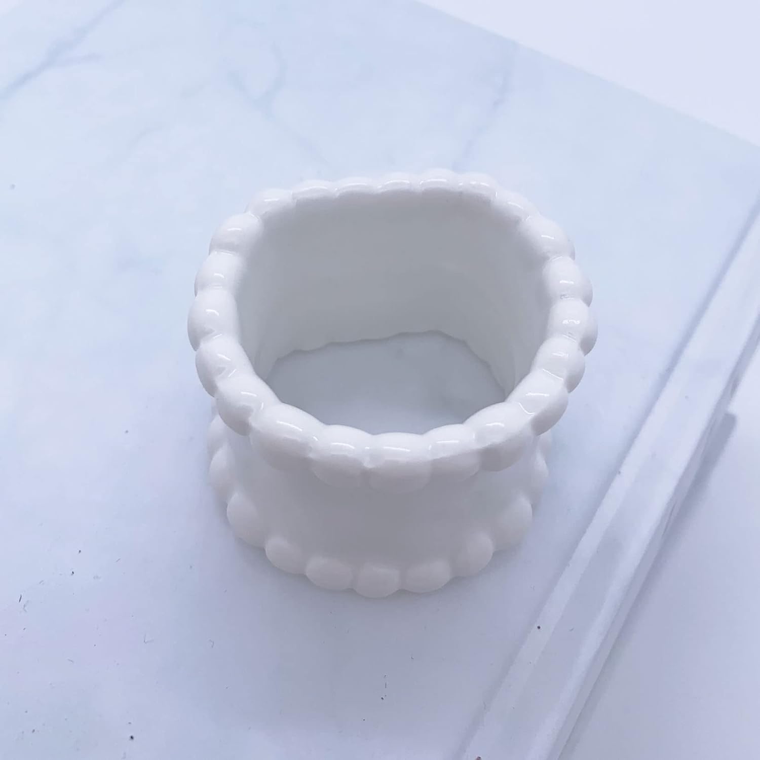 QIAOIDEA Porcelain Beaded Napkin Rings Pack of 4 1