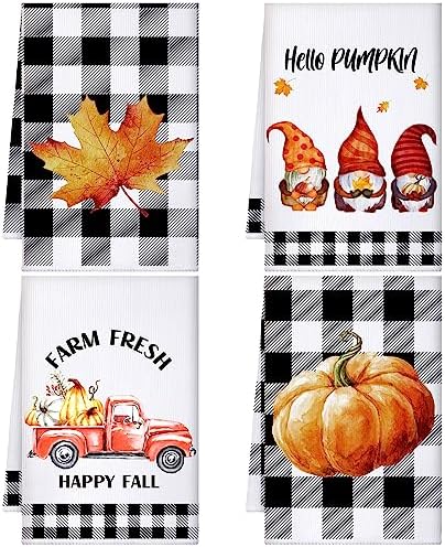 4 Pcs Christmas Kitchen Towels Black White Gnome Farmhouse Decor