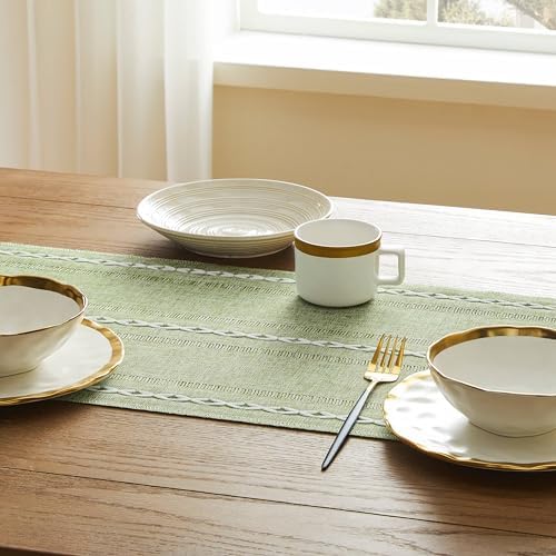 Hemstitch Farmhouse Table Runner Sage Green
