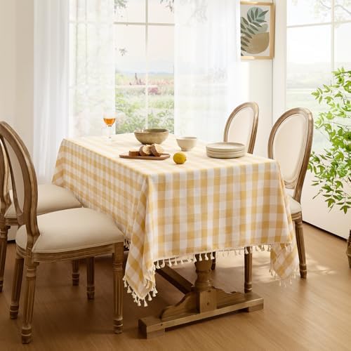 Gingham Tablecloth with Tassels Soft Elegant Leak-Proof Design