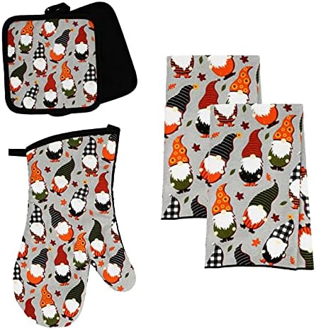 Modern Farmhouse Halloween Kitchen Towel Set with Gnomes