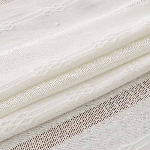 Gernaice Rustic Stripe Embroidered Oval Tablecloth 53x70 Inch