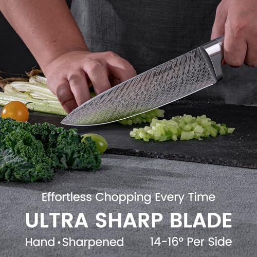 AsterCook Premium German Stainless Steel 15-Piece Knife Set with Built-In Sharpener